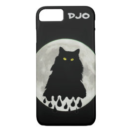 Coque iPhone 7 Chat noir fondu dans la lumière de la Pleine lune