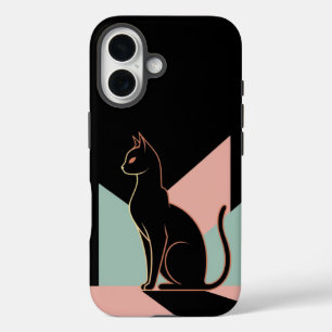 Coques iPhone 16 Chat noir géométrique