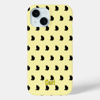 Coque Pour iPhone 15 Chat noir (Jaune)