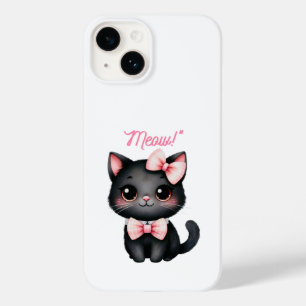 Coque Pour iPhone 14 Chat noir mignon avec cabot pour la décoration d'H