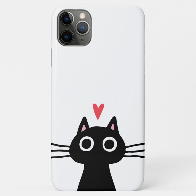 Coques Case-Mate iPhone Chat noir mignon avec coeur (Dos)
