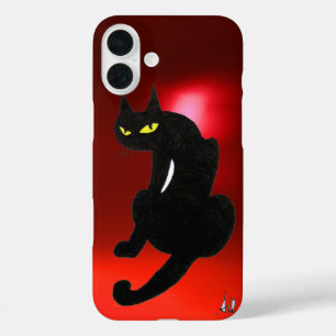 Coques iPhone 16 Plus CHAT NOIR NINJA rouge rubis