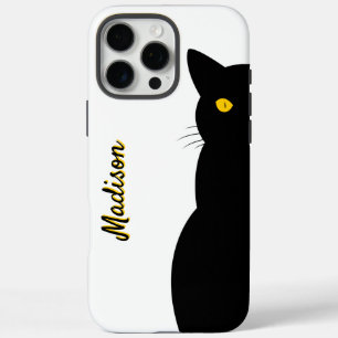Coques iPhone 16 Pro Max CHAT NOIR Yeux dorés personnalisables