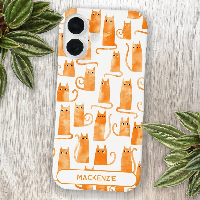 Coques Case-Mate iPhone Chat orange personnalisé amusant (Fun and quirky personalized custom name watercolor orange ginger cat pattern mouse mat)