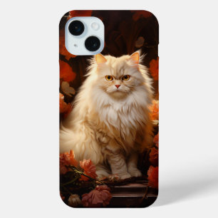 Coque iPhone 15 Mini Chat perse avec fleurs