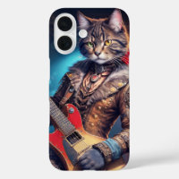 Chat rocheux jouant de la guitare électrique sur s