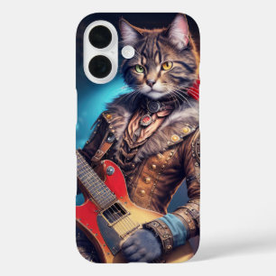 Coques iPhone 16 Chat rocheux jouant de la guitare électrique sur s