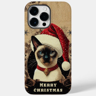 Coque Pour Pour iPhone 14 Pro Max Chat Siamese, Noël Père Noël Kitten