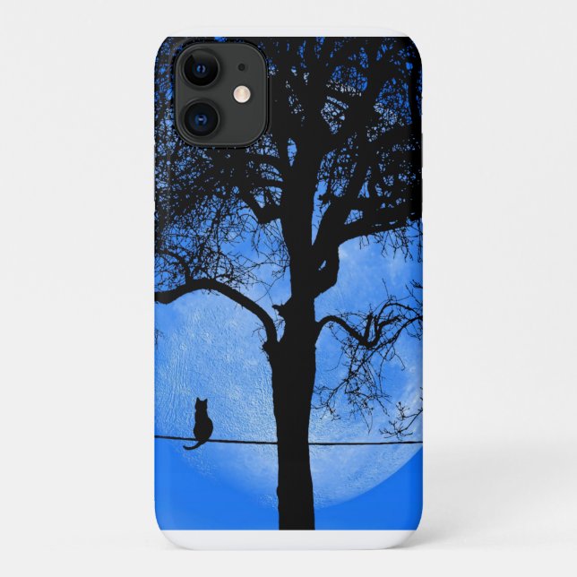 Coques Case-Mate iPhone Chat sur une lune bleue fil (Dos)