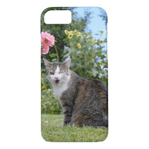Coque iPhone 7 chat tabby en éveil sur l'herbe