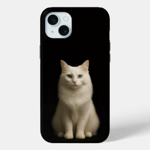 Coque iPhone 15 Mini Chat Turc Angora noir 4 Luxe