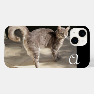 COQUE POUR iPhone 14 CHAT TURQUE MONOGRAMME