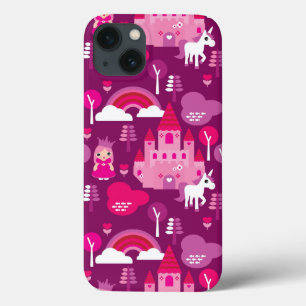 Etui iPhone 13 château de princesse et arc-en-ciel de licorne