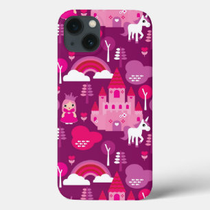 Etui iPhone 13 château de princesse et arc-en-ciel de licorne