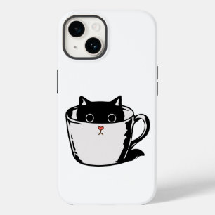 Coque Pour iPhone 14 Chaton noir avec nez rouge caché dans une tasse