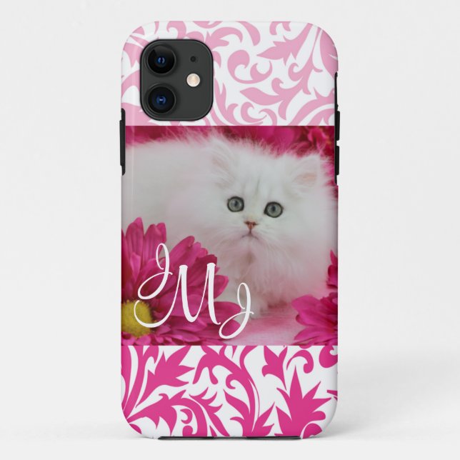Coques Case-Mate iPhone Chatons, chats, rose, fleurs, monogramme (Dos)