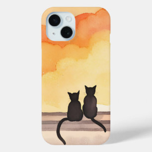 Coque Pour iPhone 15 Chats dans la fenêtre   Silhouette de l'aquarelle 