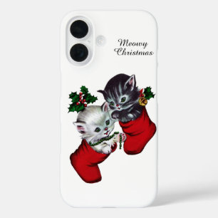 Coques iPhone 16 Chats de Noël rétro vintage