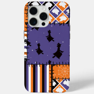 Coque iPhone 15 Pro Max Chats Halloween Patchwork sorcières