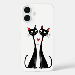 Coques iPhone 16 Chats noirs romantiques cadeau pour les amoureux d