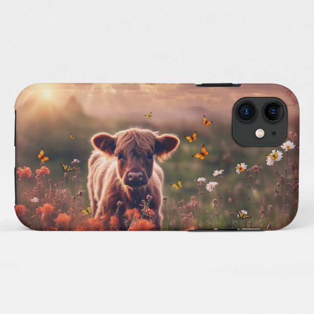 Coques Case-Mate iPhone Chatte vache Highland avec papillons Belle (Dos (Horizontal))
