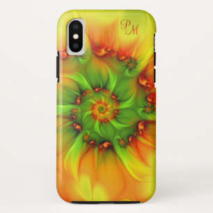 Coque Case-Mate Pour iPhone Chaud Été Vert Orange Abstrait Fractal Initiales