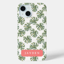 Chaud rose et feuille de palme tropicale Nom perso