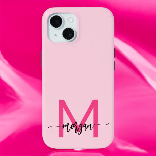 Coque Pour iPhone 15 Chaud rose moderne Script Girl Monogramme Nom