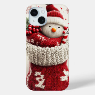 Coque Pour iPhone 15 Chaussette de Noël Bonhomme de Neige au Tricot Cos
