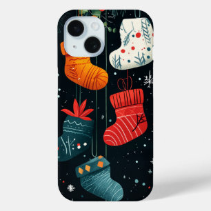 Coque Pour iPhone 15 Chaussettes de Noël Colorées Décoration de Fêtes F