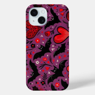 Coque Pour iPhone 15 Chauves-souris & Cœurs