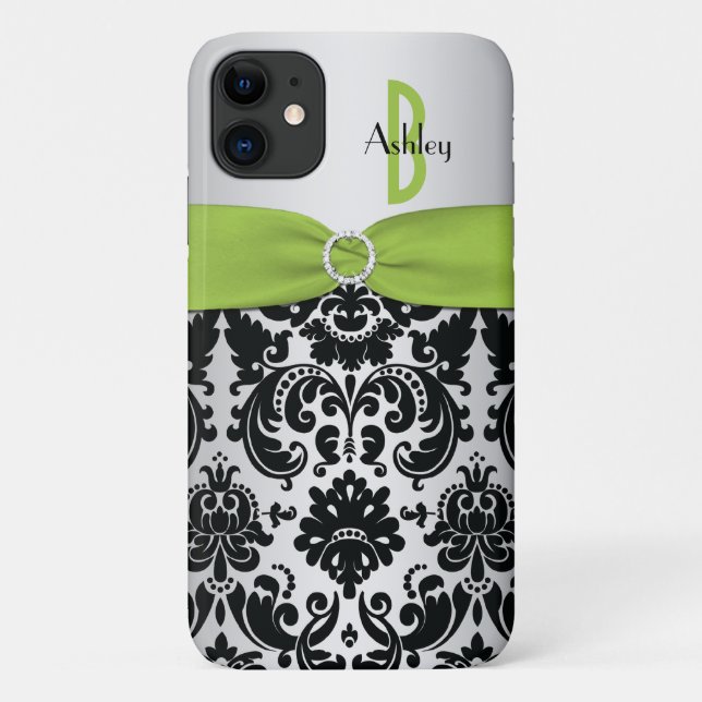 Coques Case-Mate iPhone Chaux Personalisées, Noir, Damas Argent (Dos)
