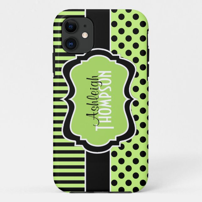 Coques Case-Mate iPhone Chaux personnalisée, noir, pois rayé blanc (Dos)