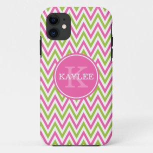 Etui iPhone Case-Mate Chaux rose moderne Vert Chevron & Monogramme