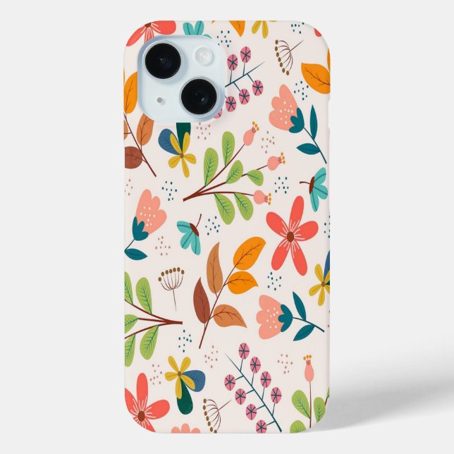 Coques Case-Mate iPhone Cheerful Scandinavian Folk Art Floral Pattern  (Verso)