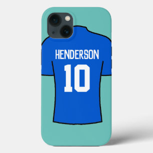 Case-Mate iPhone Case Chemise de football en bleu avec nom et numéro