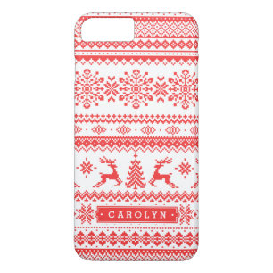 Coque iPhone 7 Plus Chemise de Noël rouge motif fair isle monogramme