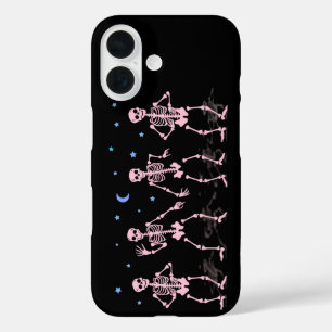 Coques iPhone 16 Chemise d'Halloween squelette rose dansant