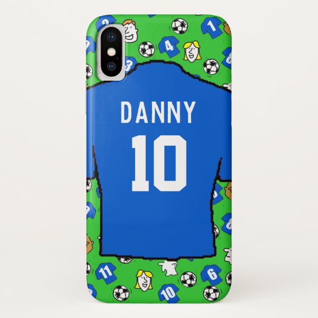 Coques Case-Mate iPhone Chemises De Football Bleu Design. (Dos)