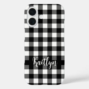 Coques iPhone 16 Chèque de bison noir Plaid personnalisé