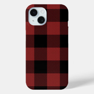 Coque Pour iPhone 15 Chèque de Buffle Noir Rouge
