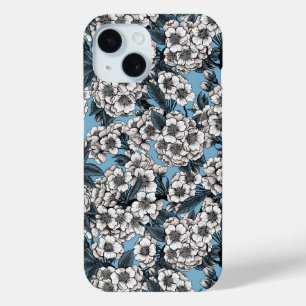 Coque Pour iPhone 15 Cherry blossom in white and blue