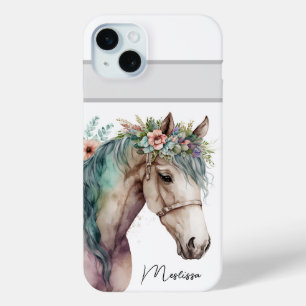 Coque iPhone 15 Mini Cheval à l'aquarelle mignonne
