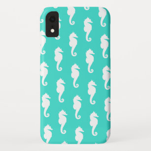Coque Pour iPhone XR Cheval marin blanc sur turquoise