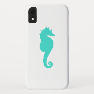 Coque Pour iPhone XR Cheval Marin Turquoise sur Fond Blanc