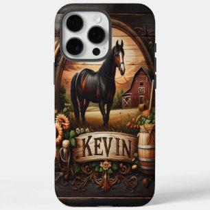 Coques iPhone 16 Pro Max Cheval Noir Avec Le Nom Kevin