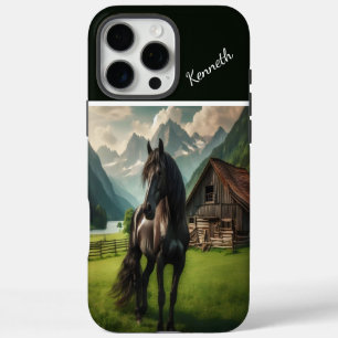 Coques iPhone 16 Pro Max Cheval noir dans Mountain Meadow