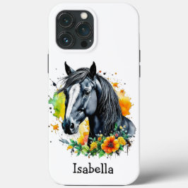 Case-Mate iPhone Case Cheval noir entouré de fleurs Personnalisé