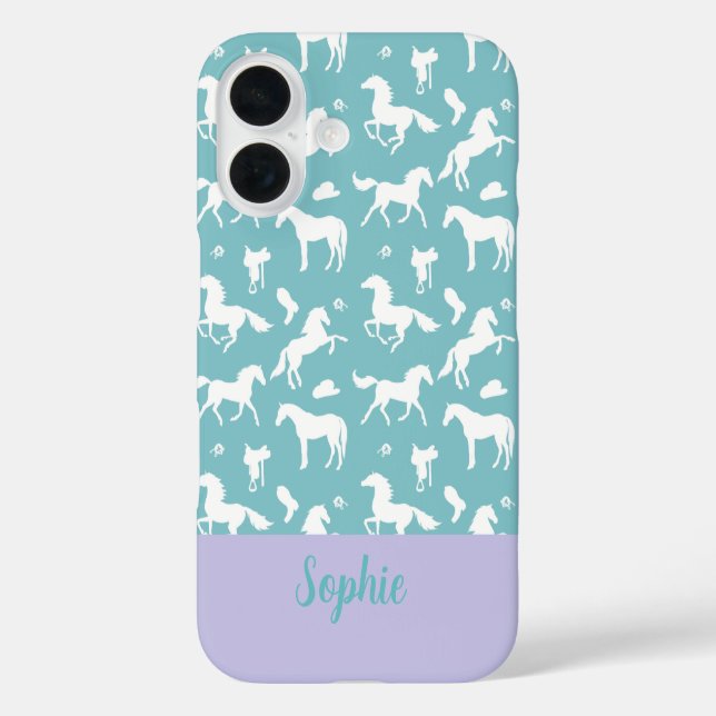 Coques Case-Mate iPhone Cheval Turquoise Motif Rider Nom personnalisé (Verso)