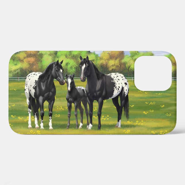 Coques Case-Mate iPhone Chevaux Appaloosa Noir Dans Les Pâturages D'Été (Verso (horizontal))